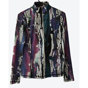 Sno Skins Women's XS Long Sleeve 1/4 Zip Purple Teal Pink White Abstract Top